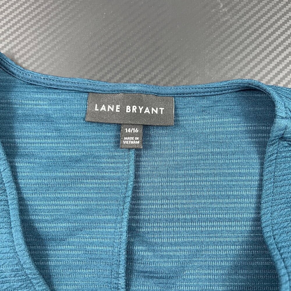 Lane Bryant Sleeveless Teal Blue Textured V-Neck Dress With Waist Tie Size 14/16 - Picture 3 of 11